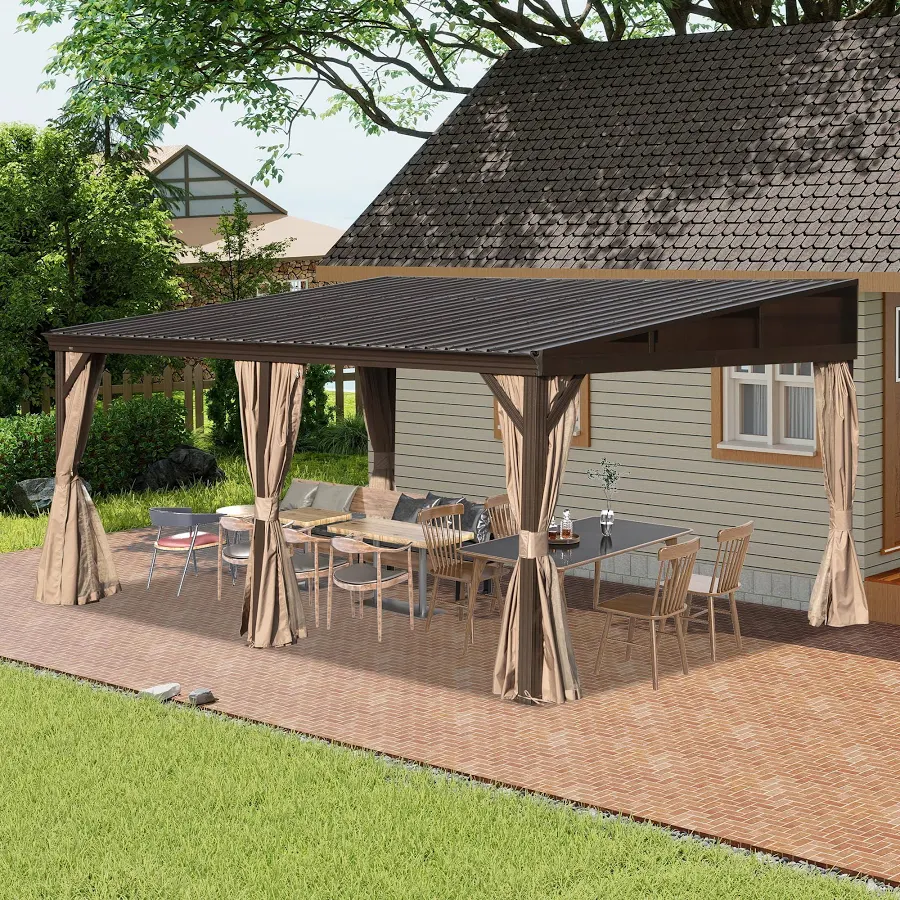 88.png Domi 12' x 16' Wall-Mounted Gazebo with Drainage Gutters - Image 1